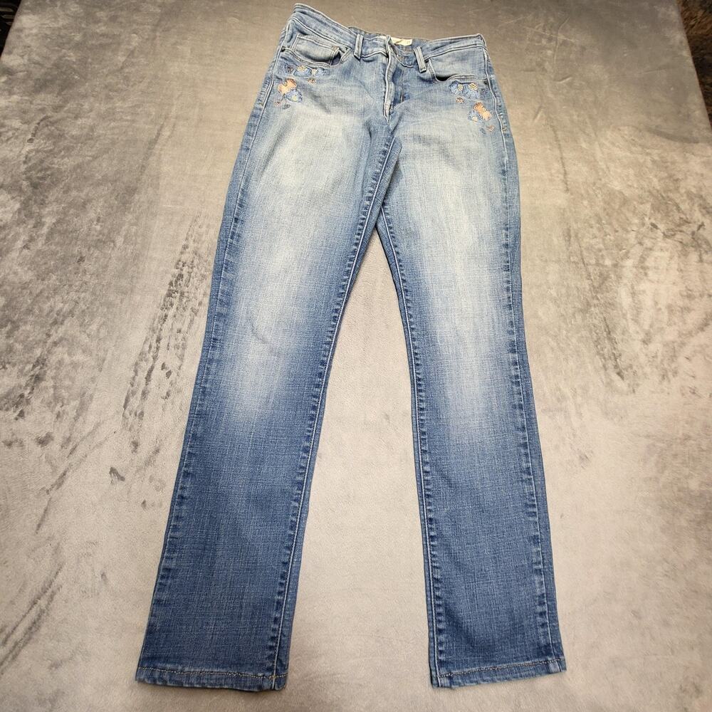 Levis Jeans Womens 27x32 Blue Mid Rise Skinny Floral Embroidered Stretch